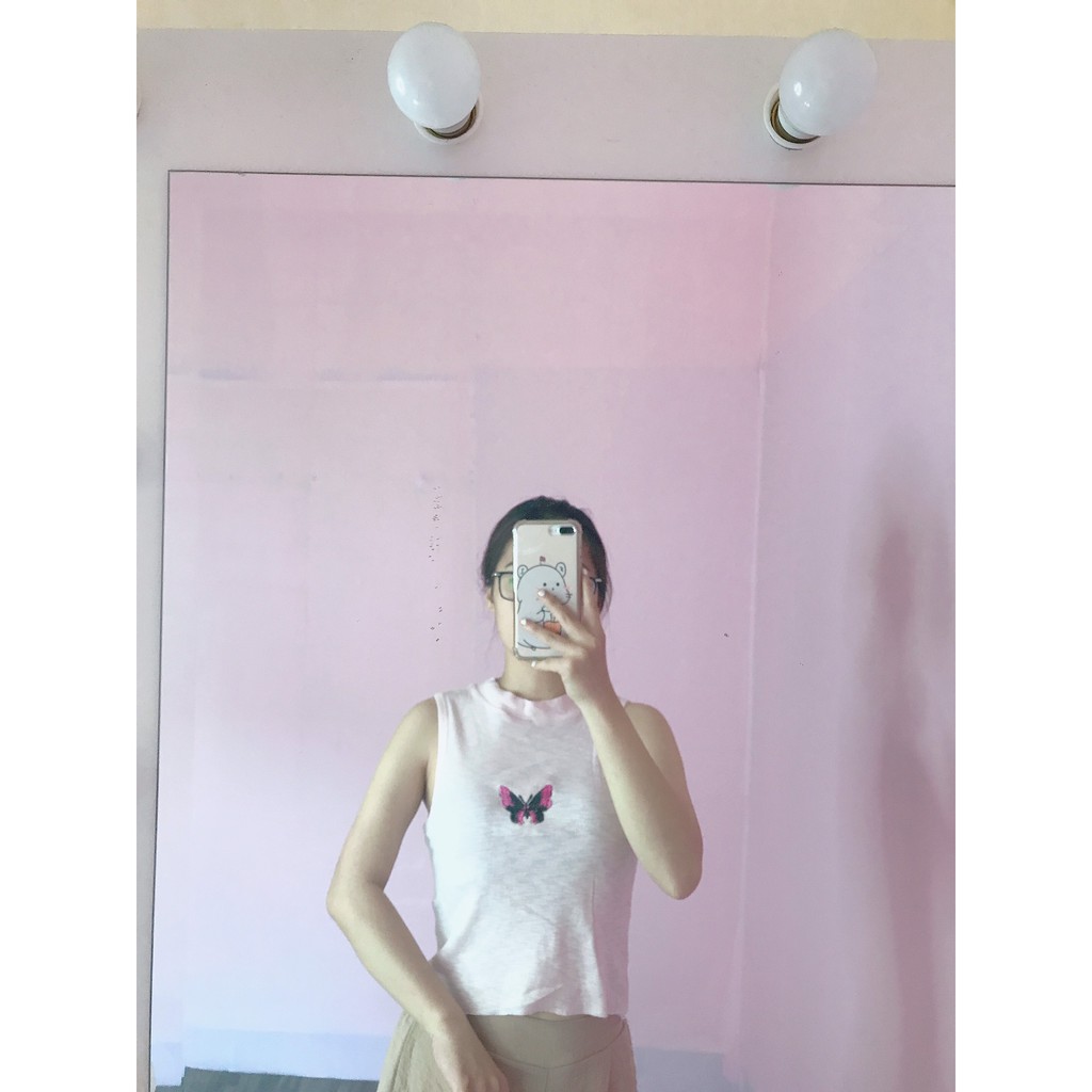 Áo crt nữ ba lỗ họa tiết bướm dáng ngắn trẻ trung năng động/ Áo kiểu nữ cổ tròn ôm body phong cách ulzzang_veestore | BigBuy360 - bigbuy360.vn