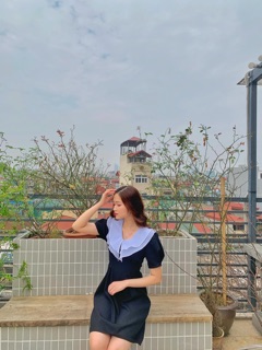 [Ảnh thật] váy tay bồng cổ voan
