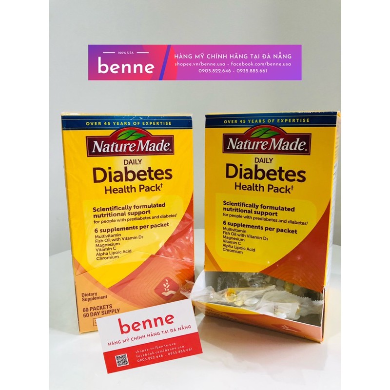 [Bill Mỹ air] Nature Made Diabetes Health Pack của Mỹ, viên uống bổ sung hỗ trợ người bị tiểu đường, Hộp/60 Gói