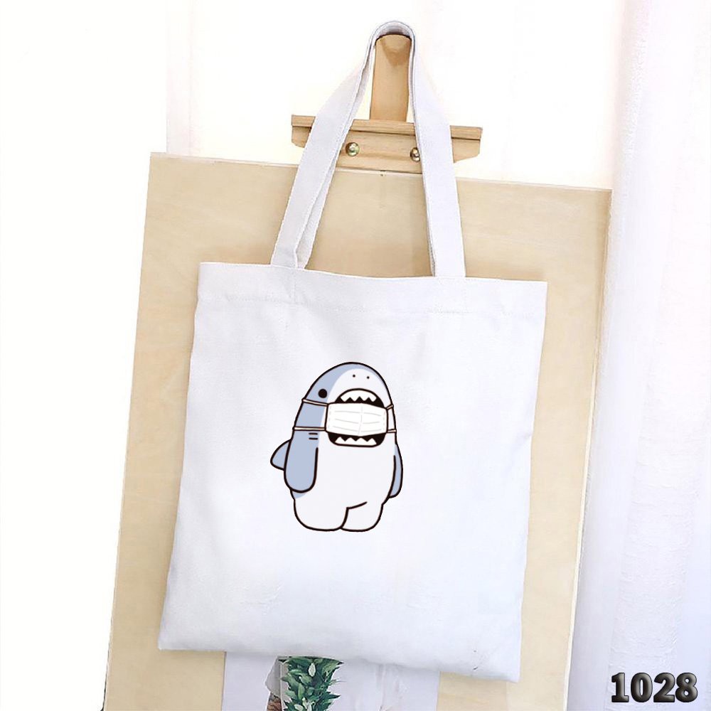 Túi Tote Trắng Vải Canvas Cao Cấp Cá Mập Shark Dễ Thương 514 1028 Thời Trang Hàn Quốc Cực Xinh