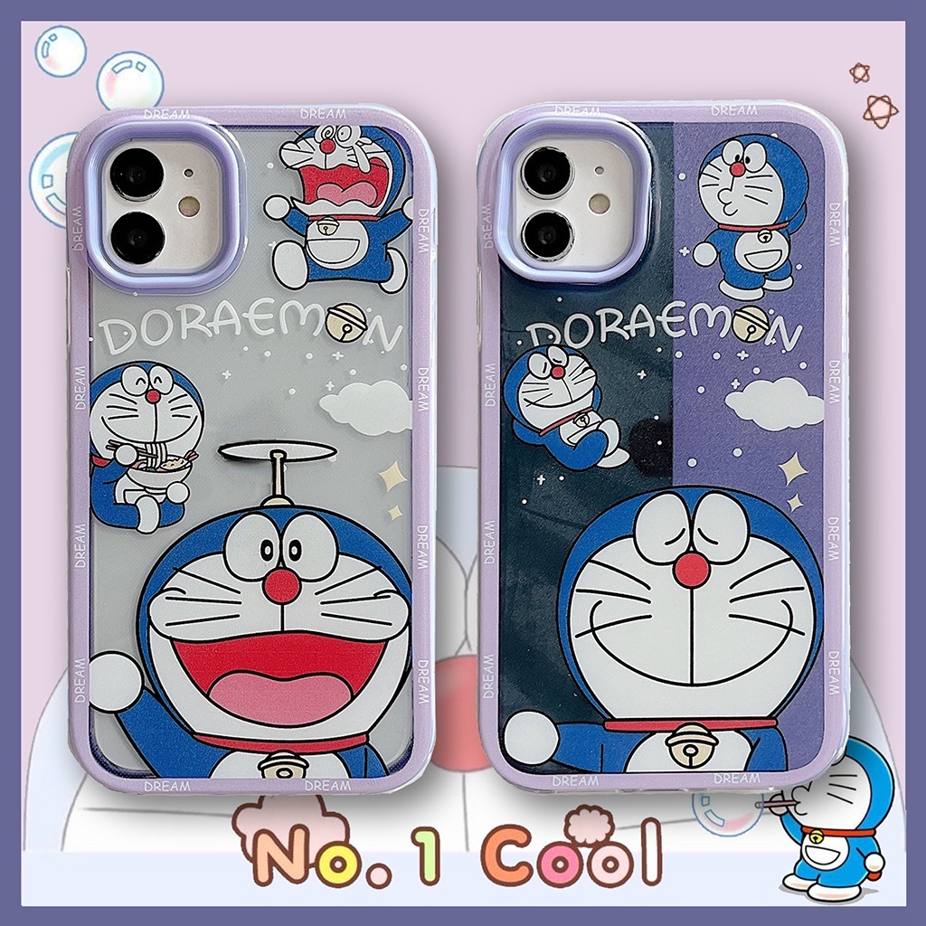 Trong Suốt Ốp Điện Thoại Hình Mèo Máy Doraemon 2 Trong 1 Cho iphone SE 6s 7 8 plus XR 11 12 13 pro max