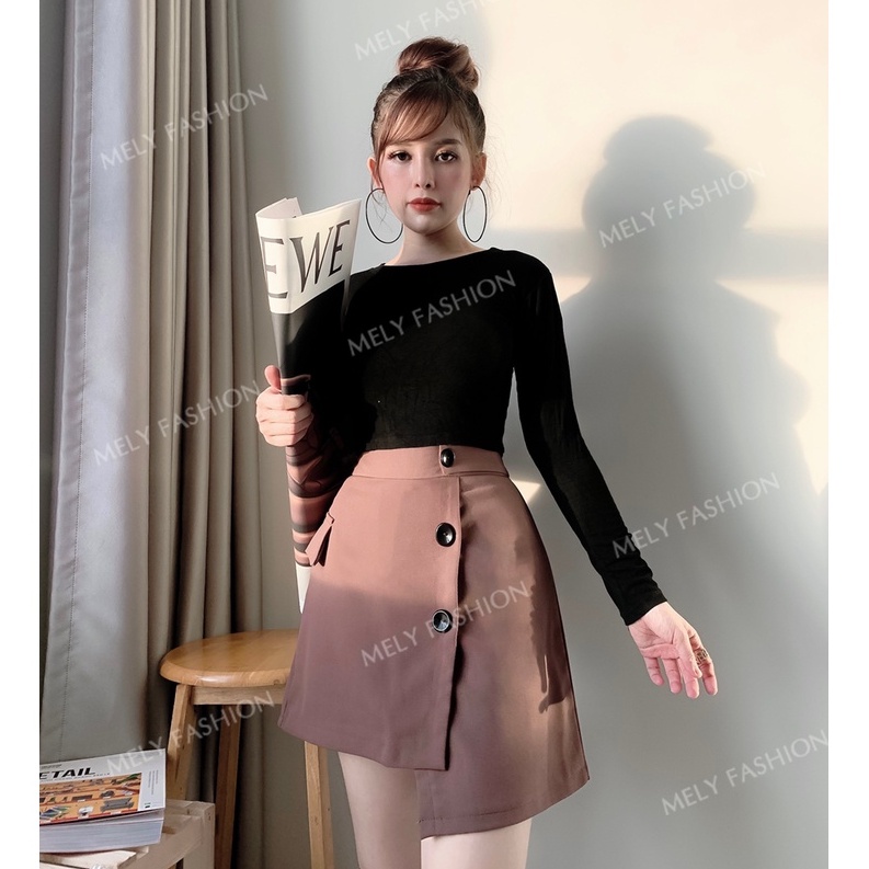 Chân váy ngắn chữ A lưng cao vạt lệch 3 khuy phong cách trẻ trung năng động phong cách Hàn Quốc Mely Fashion CV05