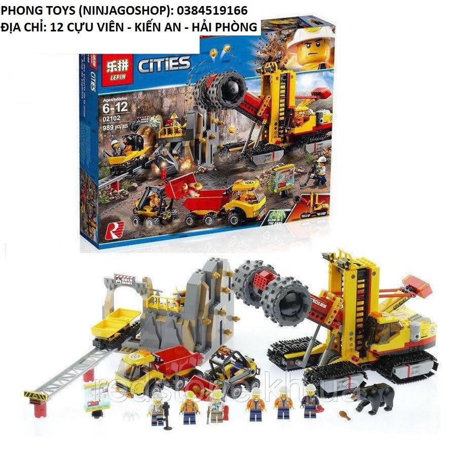 Lắp ráp xếp hình Lego City 60188 sy6999 Bela 10876 Lepin 02102 : Khu khai thác mỏ vàng có gấu đen 989 mảnh