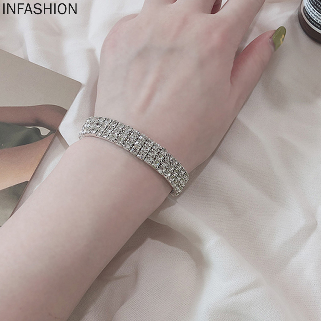 Vòng Tay Hợp Kim 3 Hàng Đính Đá Lấp Lánh