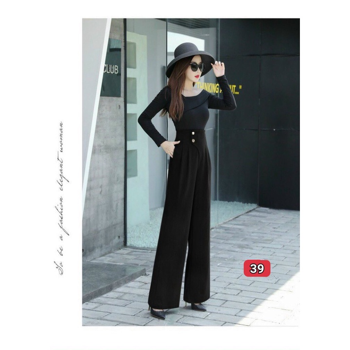 Quần ống rộng lưng cao khóa trước 1 khuy chất vải mềm mại kv .