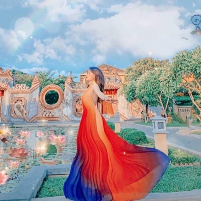 [FREESHIP] Đầm Maxi Loang Màu Dập Ly Cổ Yếm