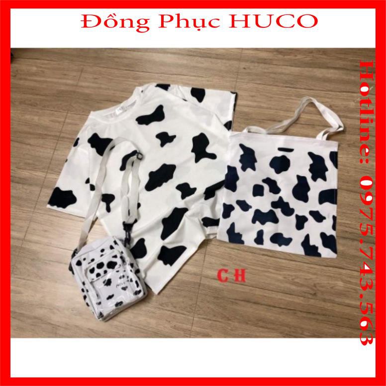 [ Tặng 1c Khẩu trang ] set áo bò sữa nữ,áo thun tay lỡ loang bò sữa chất cotton mềm mát + túi tote | BigBuy360 - bigbuy360.vn