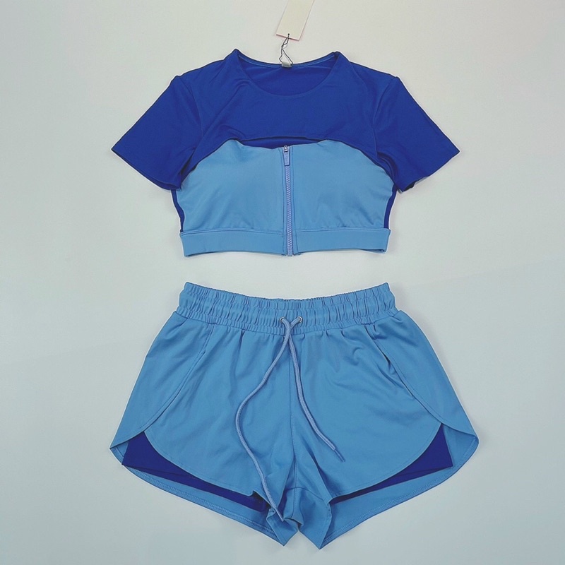 Set Ngắn Thể Thao Nữ Boxer 2 Lớp, Áo Croptop Cut Ngực Phối Dây Kéo Cực Ngầu