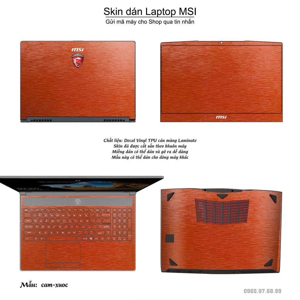 Skin dán Laptop MSI màu cam xước (inbox mã máy cho Shop)