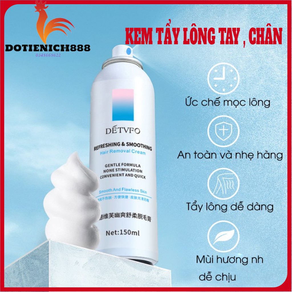 Kem xịt tẩy lông tay, lông chân, lông nách vùng kín dạng chai xịt bọt dung tích 150ml lành tính không gây đau rát