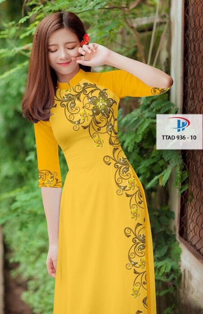 Vải Áo Dài Hoa Mai Vàng 1 Bên Thân
