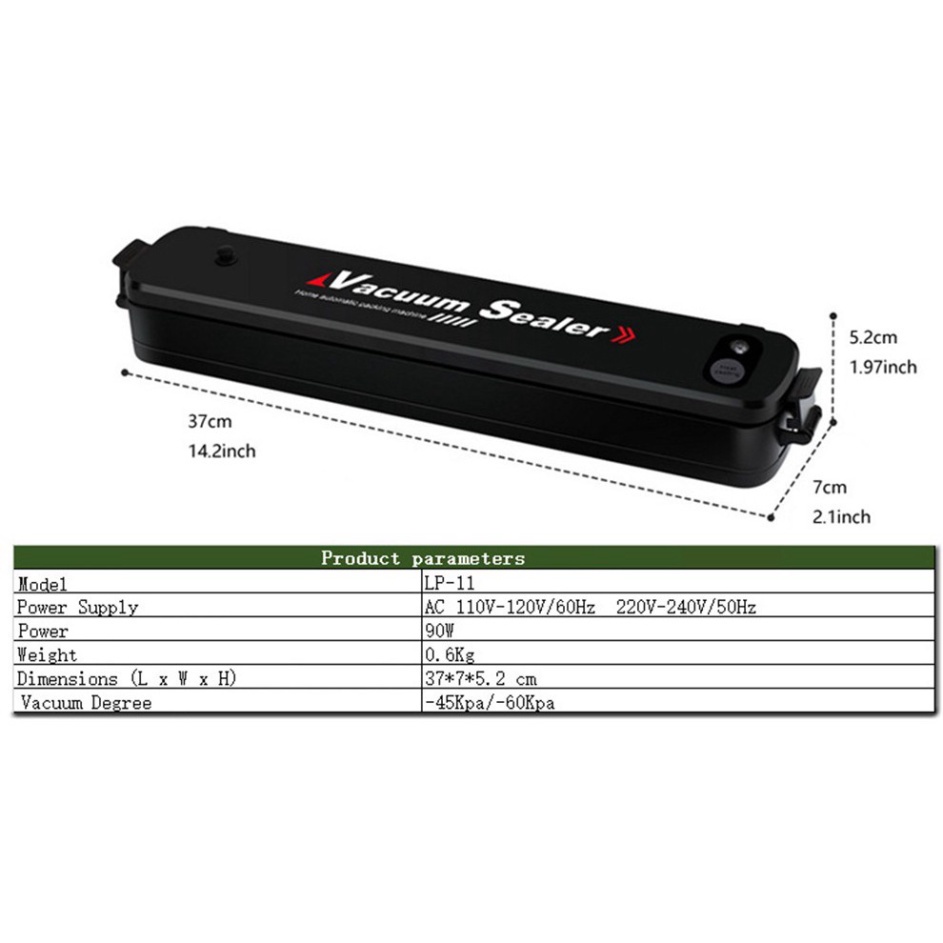 Máy hút chân không thực phẩm Vacuum Sealer dùng cho gia đình - Tặng 15 túi hút chân không rộng 20cm dài 25cm