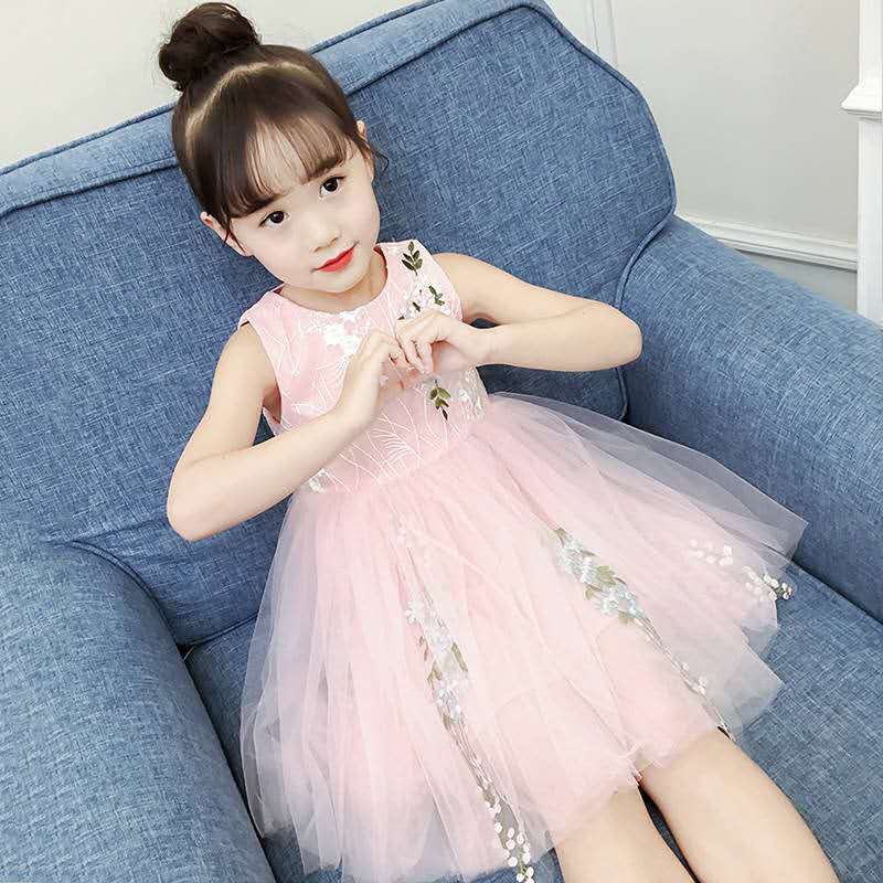 (C150) Đầm công chúa cổ tròn không tay phối màu sắc nổi lưới xòe thêu hoa trang trí cực đẹp lạ mắt xinh xắn chào hè hot