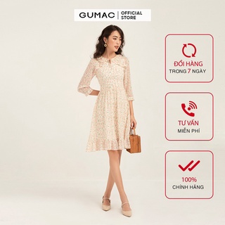Đầm nữ body bèo ngực GUMAC nhún tùng mới năng động, màu cam DB170
