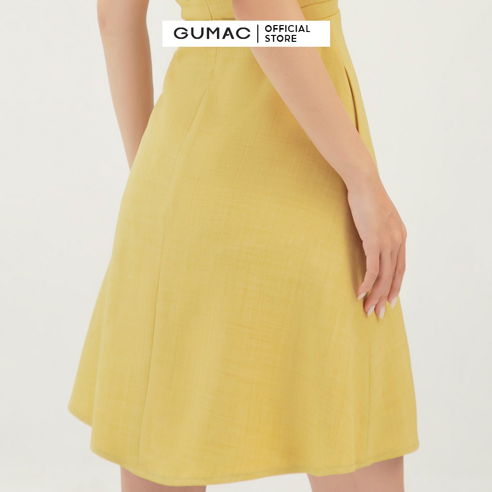 [Mã MABR07062 giảm 8% tối đa 50K đơn từ 249K] Đầm dự tiệc cúp ngực GUMAC thiết kế nơ sang chảnh, màu vàng đủ size DB374 | BigBuy360 - bigbuy360.vn