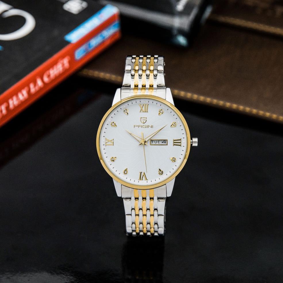 Đồng Hồ Nam Pagini PA5588 - Đính Kim Cương Nhân Tạo - Dây Thép Đúc Đặc - Khóa Cánh Bướm Sang Trọng
