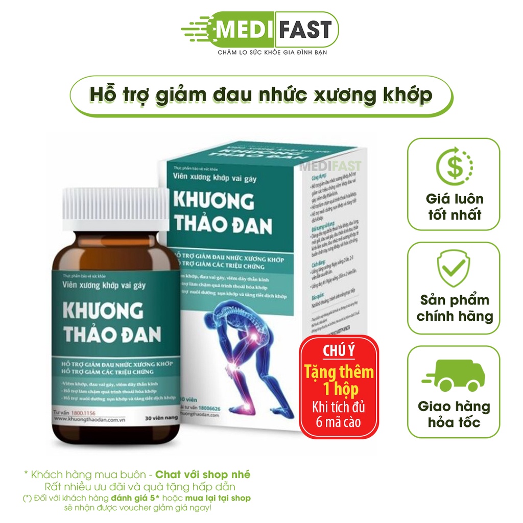 Khương Thảo Đan hỗ trợ giảm đau nhức xương khớp - Mua 6 tặng 1 bằng tem tích điểm Hộp 30 viên