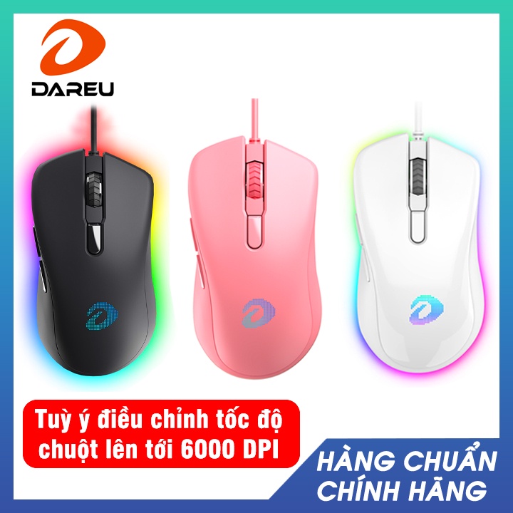 Chuột Gaming DareU EM908 RGB 6000 DPI siêu nhạy, 3 màu Đen/Trắng/Hồng