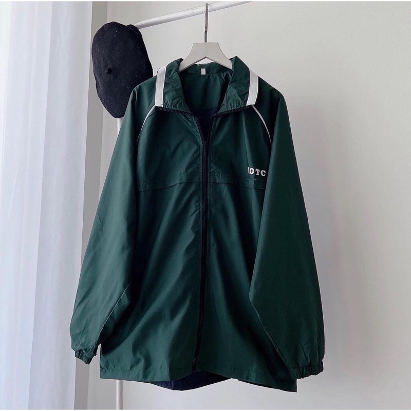 Áo Khoác Gió ROTC Màu Xanh Lá Đậm Hottrend  Unisex Form Rộng 2 Lớp