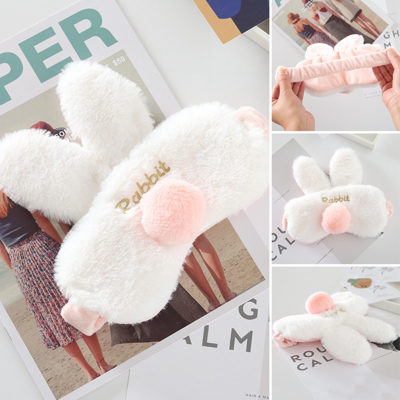 Mặt nạ bịt mắt bằng vải lụa mềm hình thỏ hoạt hình dễ thương có gắn đuôi