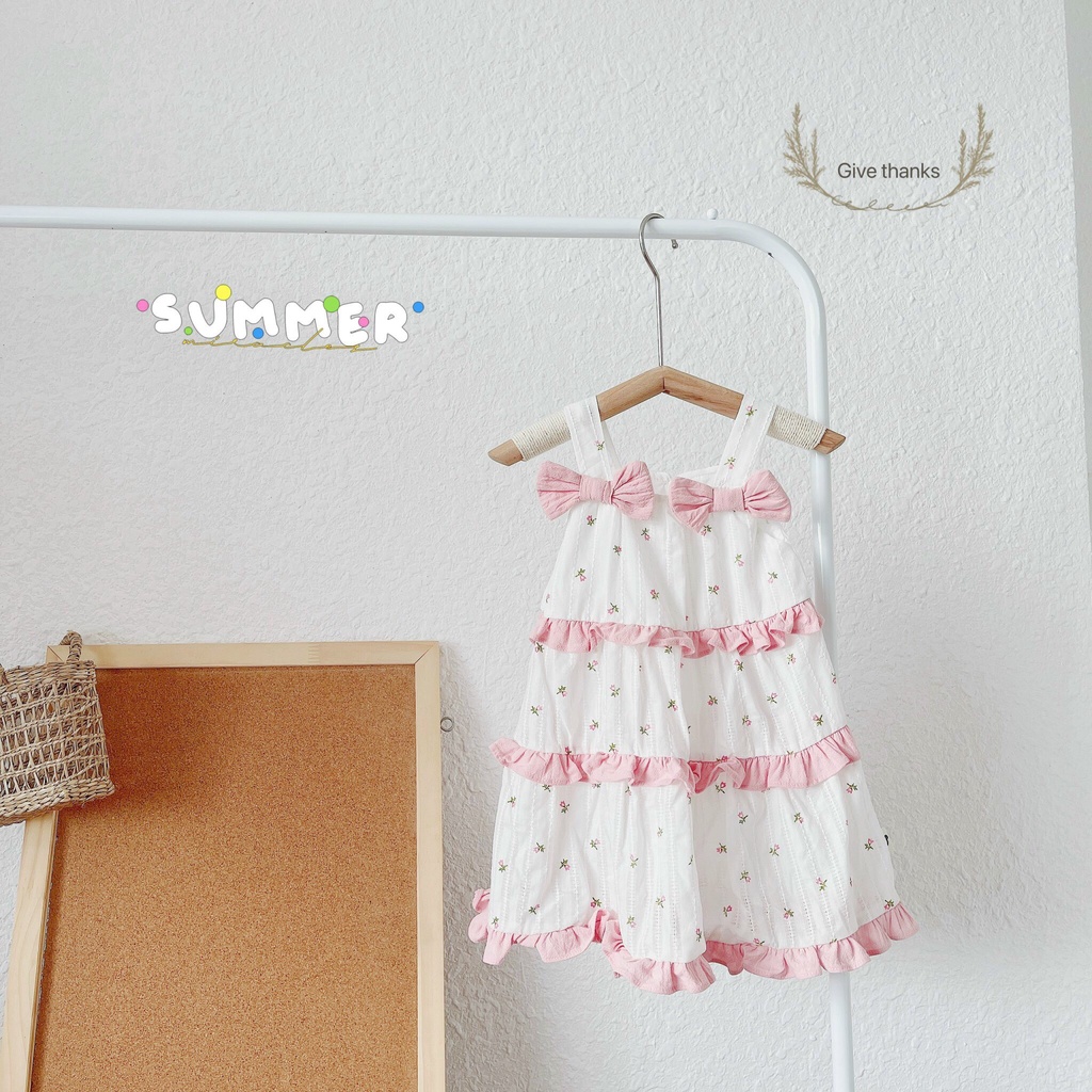 Váy hè 2 dây phối viền bèo 3 tầng cho bé gái 1-6 tuổi ( Mã 082)