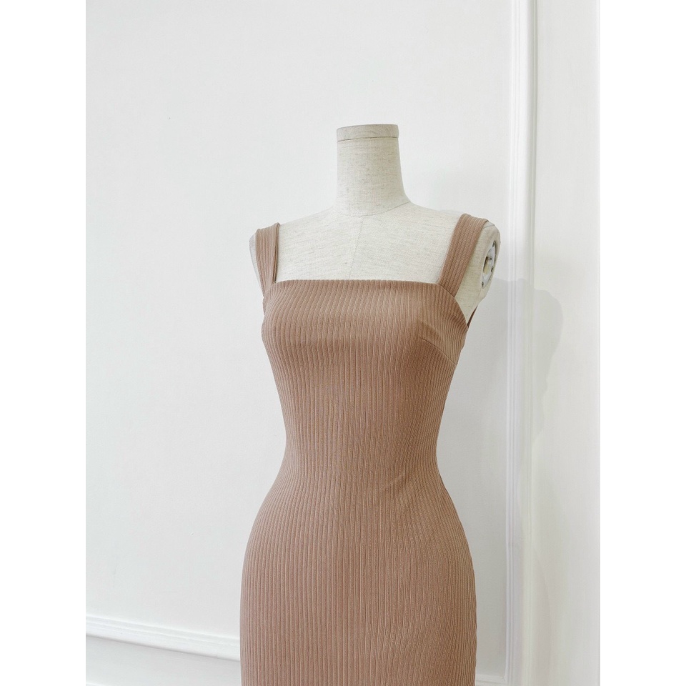 Đầm thun nữ ôm body hai dây dáng dài, đầm nữ sát nách midi chất thun gân NPDAM011