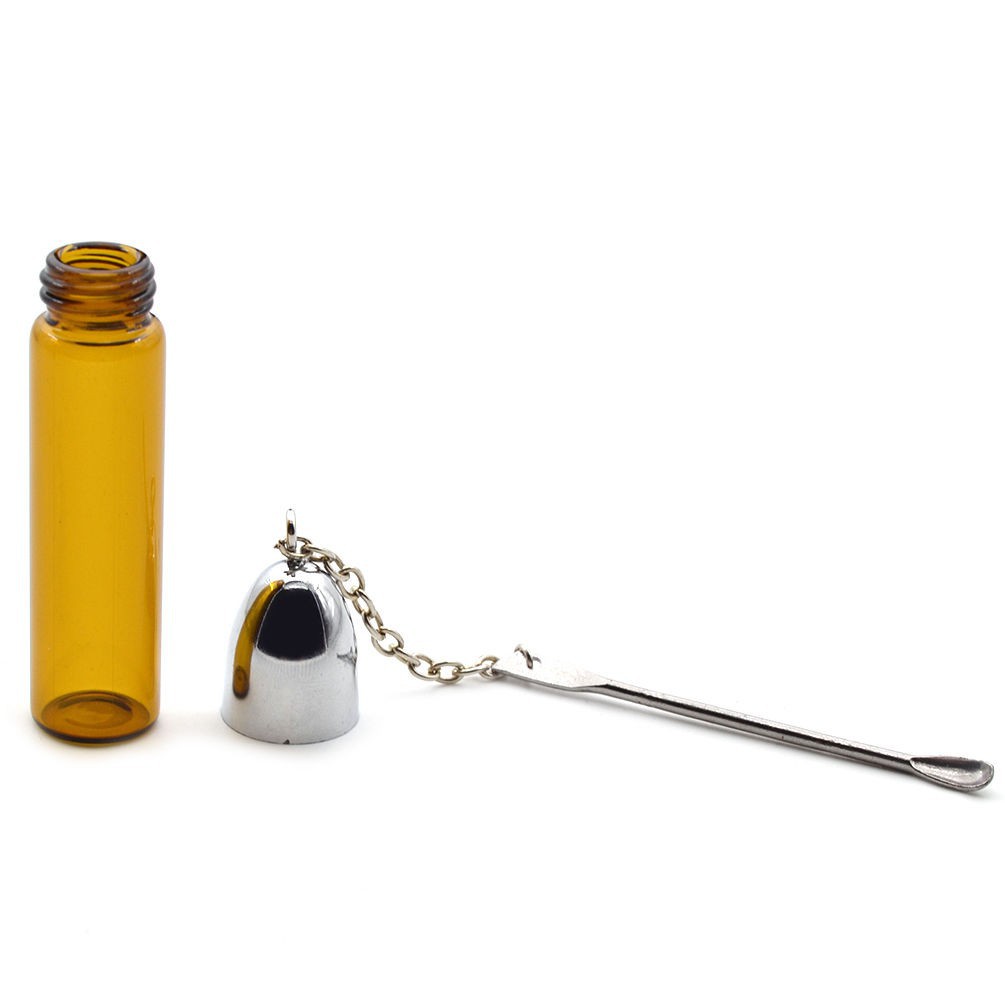 Glass Snuff Bottle with Metal Spoon Snorting Snorter Bullet Container 1pc New