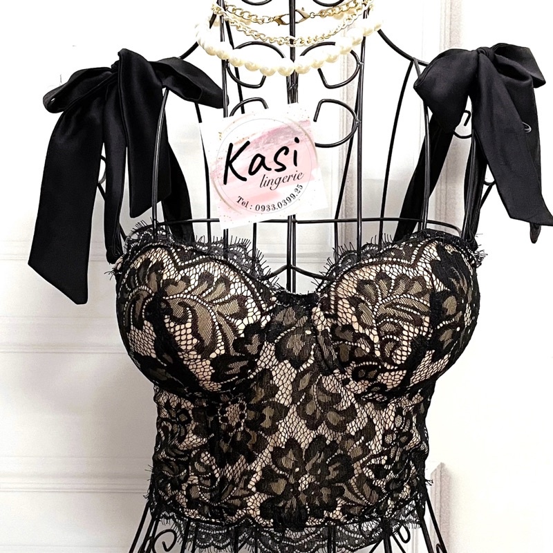 Áo lót nội y corset ren đen thiết kế siêu sang chảnh