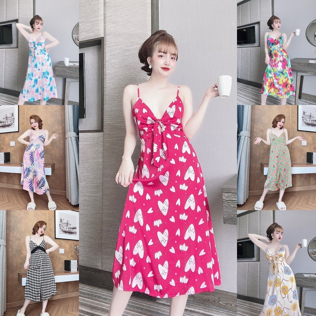 Váy ngủ Lụa 2 dây sexy mặc nhà - Đầm lụa Latin mặc nhà, cao cấp mềm mịn.