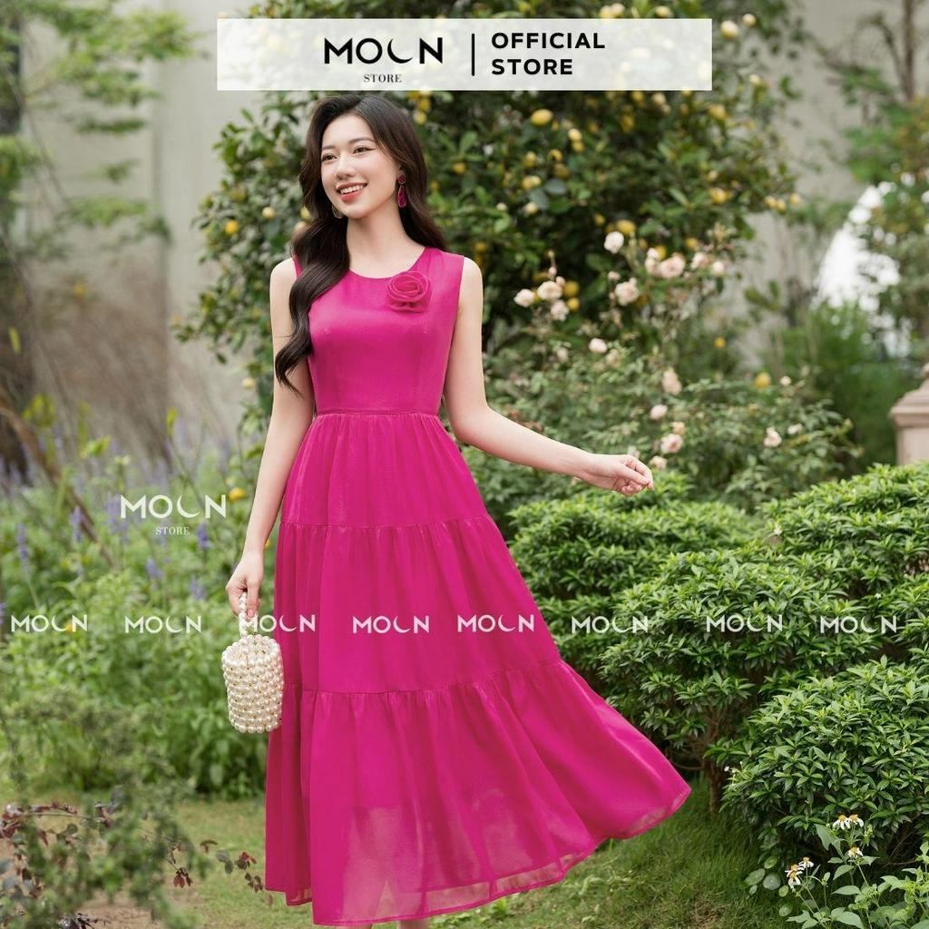 Váy dài nữ công sở 𝐌𝐎𝐎𝐍 liền thân cổ tròn, đầm xòe thiết kế thắt eo dáng dài sang chảnh chất tơ ánh cao cấp MV249