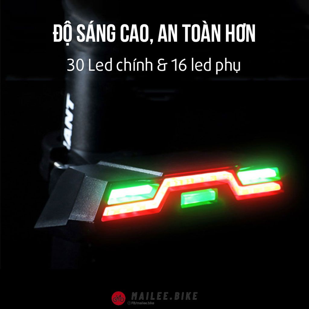 Led Hậu Gắn Đuôi Xe Đạp Cảnh Báo Ban Đêm 6 Chế Độ Sáng Led 3 Màu Chống Nước Pin 2000 mAh Sáng đến 40 giờ