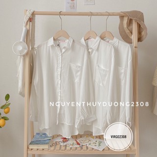 [Ảnh thật/Sẵn]Áo sơmi lụa hàn tay bồng/Áo sơmi trắng basic