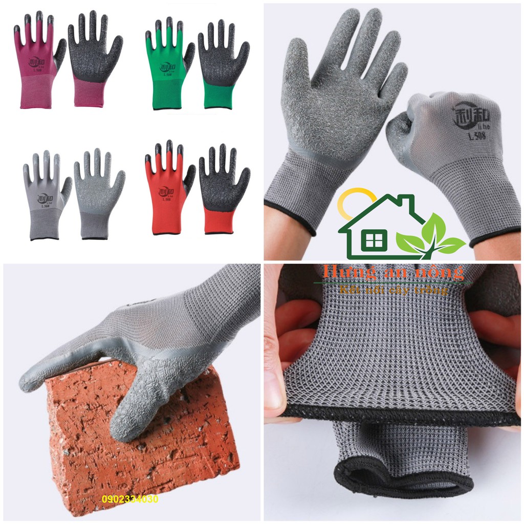 BTL3 - bao tay lao động chất liệu phủ cao su tự nhiên, kim dệt chống nhăn, chống trượt, chống trầy xước, chịu nhiệt