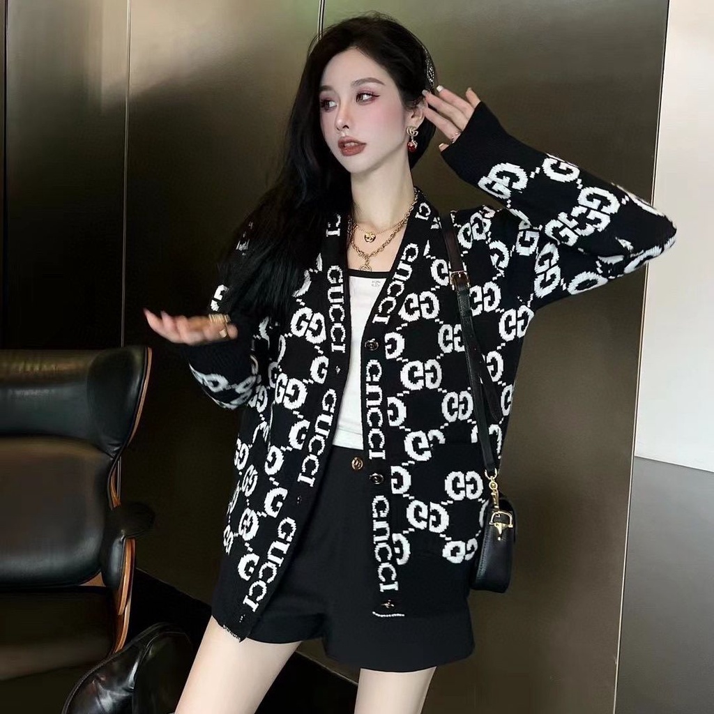 B9IK Gucci 2022 early Autumn New G full print knitted cardigan