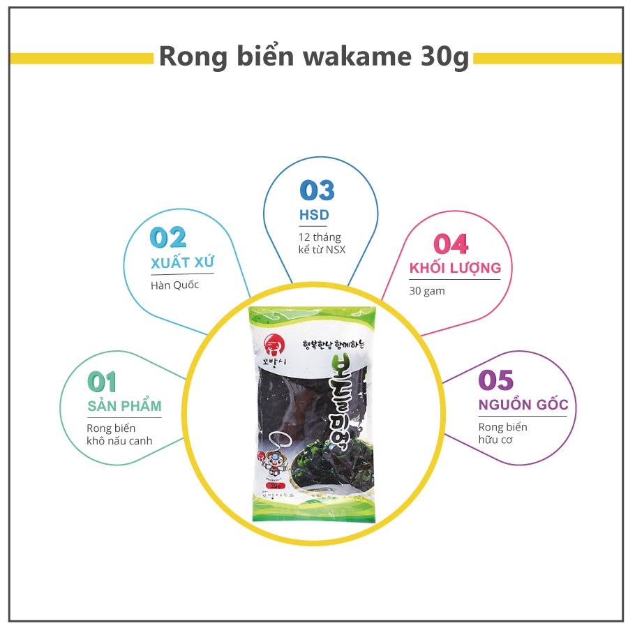 Rong Biển Nấu Canh Wakame Hàn Quốc Thơm Ngon Gói 30g- 20g