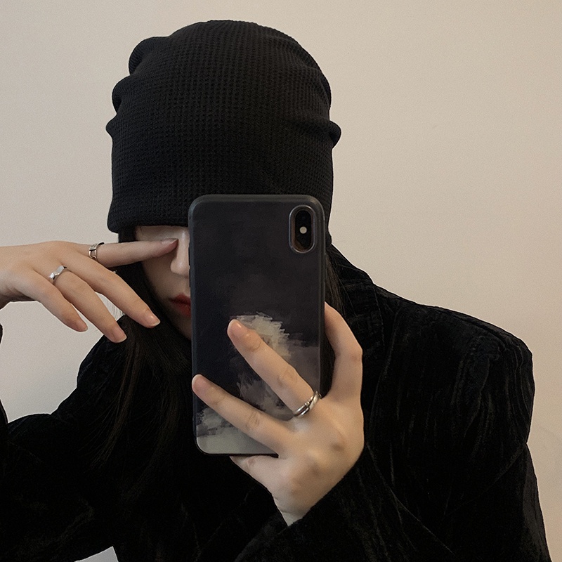 Mũ len dệt kim màu đen phong cách Nhật Hàn thời trang cho nữ