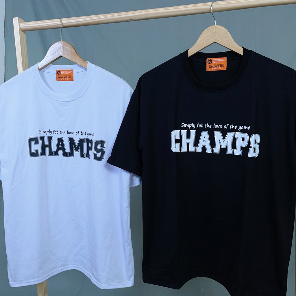 Áo Thun Nam Nữ HY KOREA Phom Rộng Tay Lỡ In Hình CHAMPS, Vải Cotton 75% Dày Mềm Mịn Đẹp.