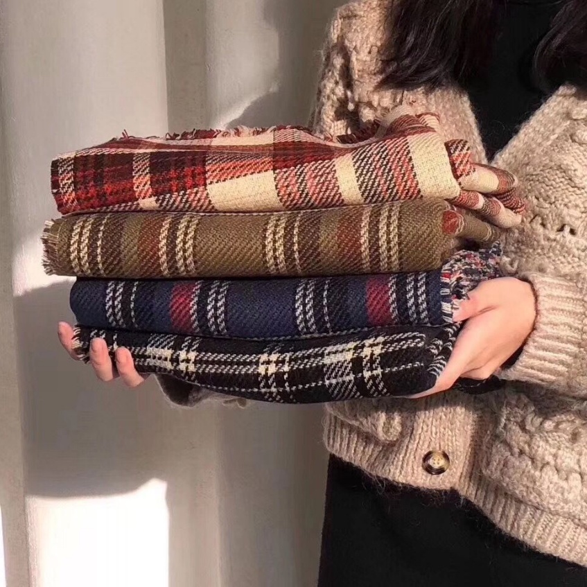 Mộc® Khăn quàng cổ nam nữ chất liệu len dạ kẻ caro phong cách Vintage Hàn Quốc khăn kẻ 2 mặt