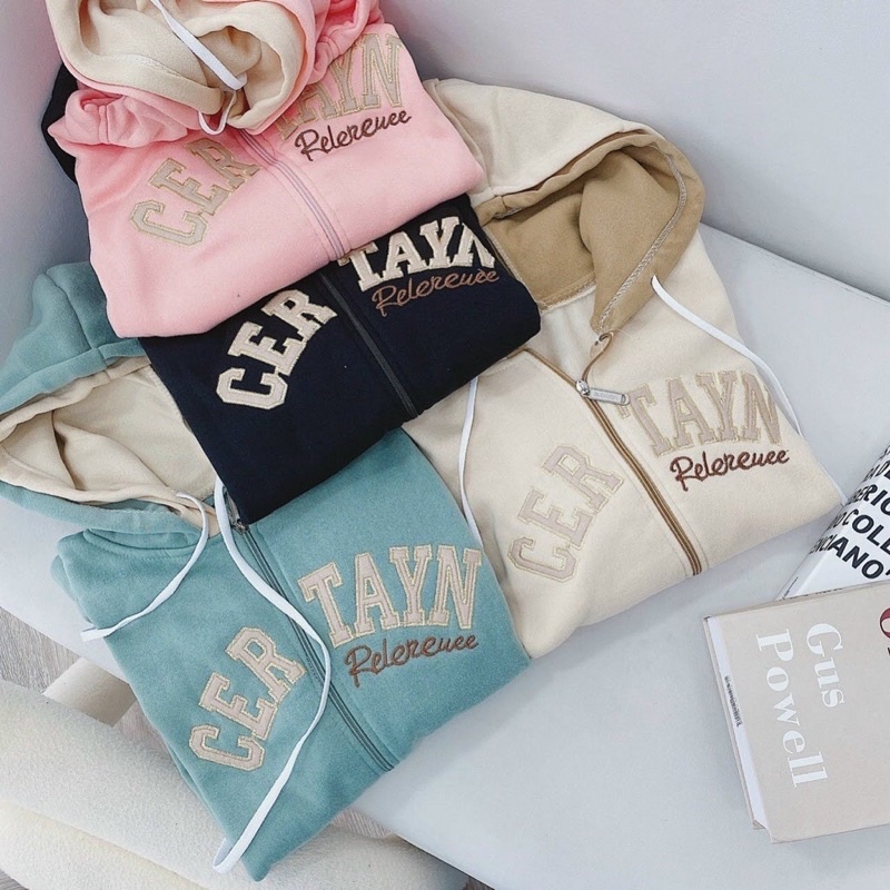 Áo khoác nỉ ngoại dây kéo phối nón 2 màu certain unisex ulzzang nam nữ