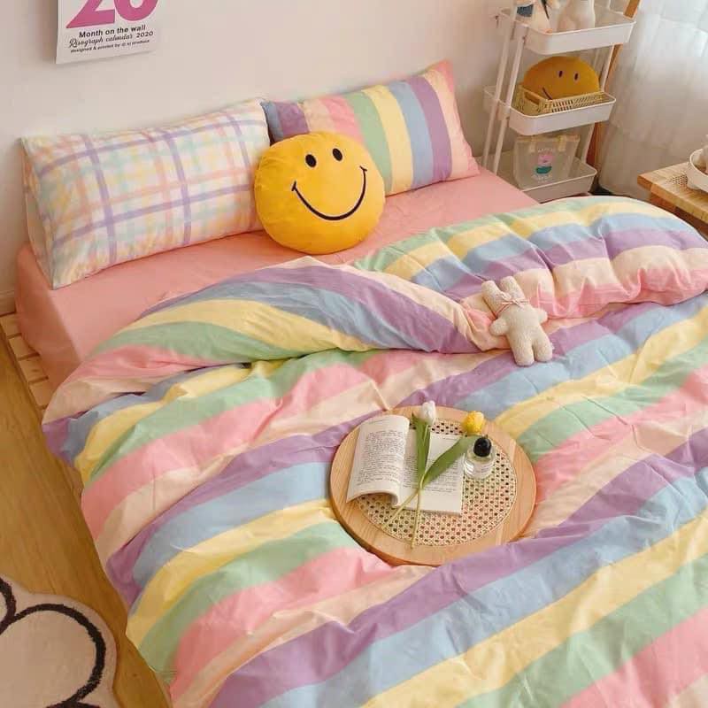 Bộ chăn ga gối cotton 3D Mịn Decor hoa tím trending mềm mại thoáng mát bo chun miễn phí | BigBuy360 - bigbuy360.vn