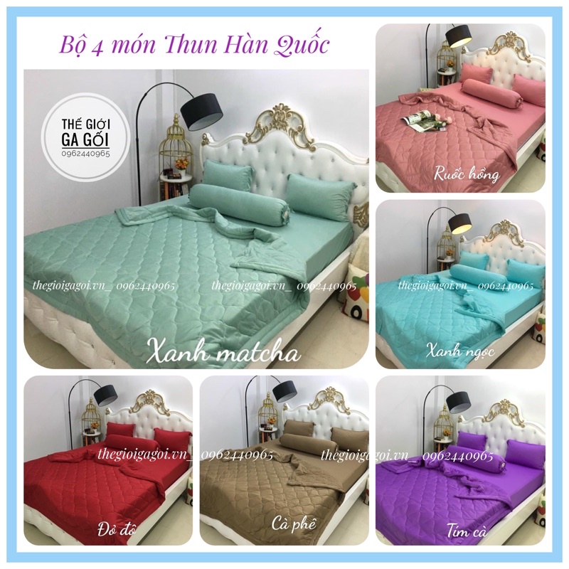 Bộ Ga Thun Lạnh Hàn Quốc 1 màu ,4 món ( 1 ga bọc + 2 vỏ gối nằm + 1 vỏ gối ôm)
