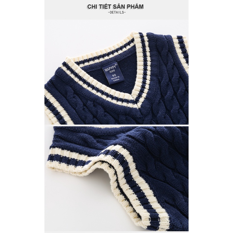 [MỚI 2022] Áo gile len cho bé trai WAPYPY chính hãng, áo len ba lỗ chất len mềm mịn, siêu đẹp cho bé