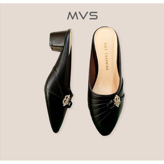 [Giao Nhanh 2H] Giày Sục Nữ Trung Niên, Cao 3cm, Đính Khóa, May Trang Trí (Đen) - Giày Dép MVS