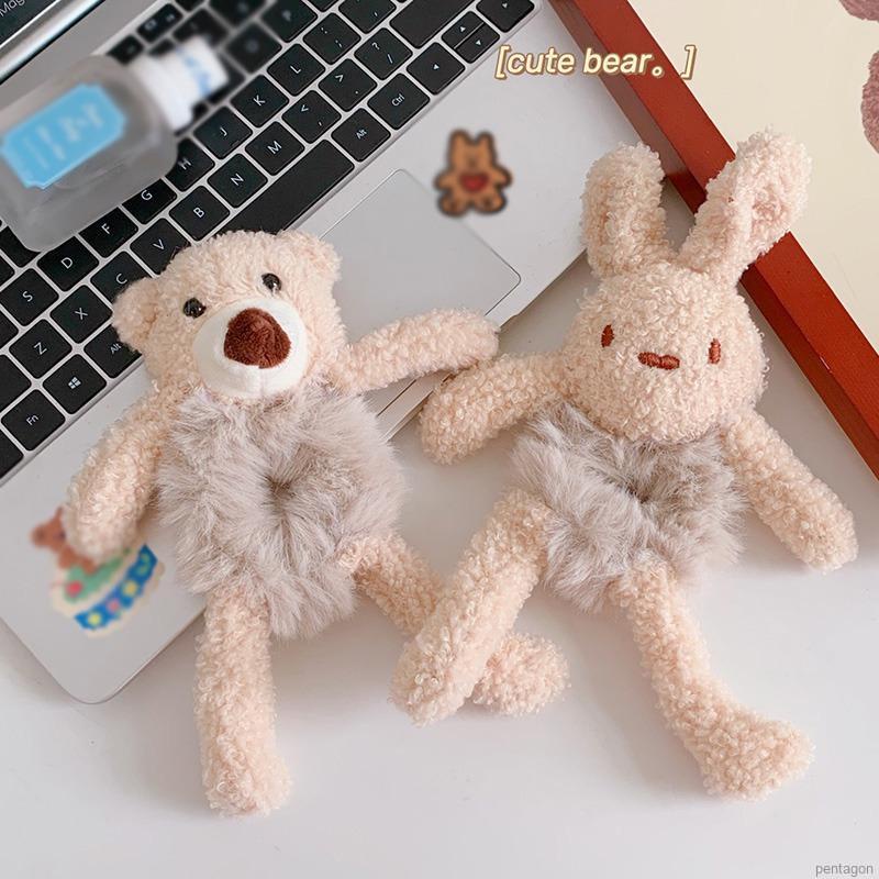 Dây Cột Tóc Cao Su Co Giãn Phối Lông Hình Gấu Dễ Thương Phong Cách Hàn Quốc Cho Nữ