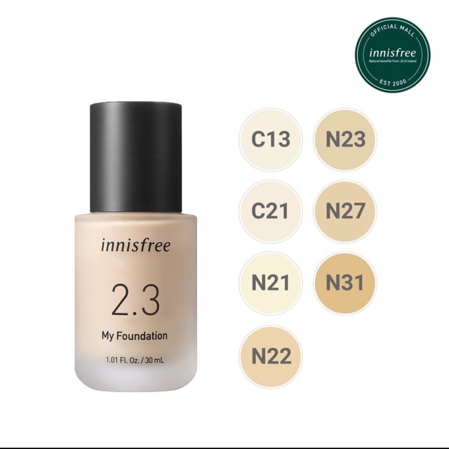 (Phiên Bản Mới) Kem Nền Trang Điểm Innisfree My Foundation 2.3 (30ml)