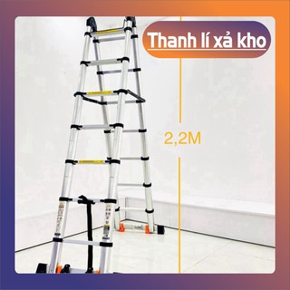 Thang Nhôm Rút Đôi Chữ A (2.2M+2.2M) - Có Bánh Xe