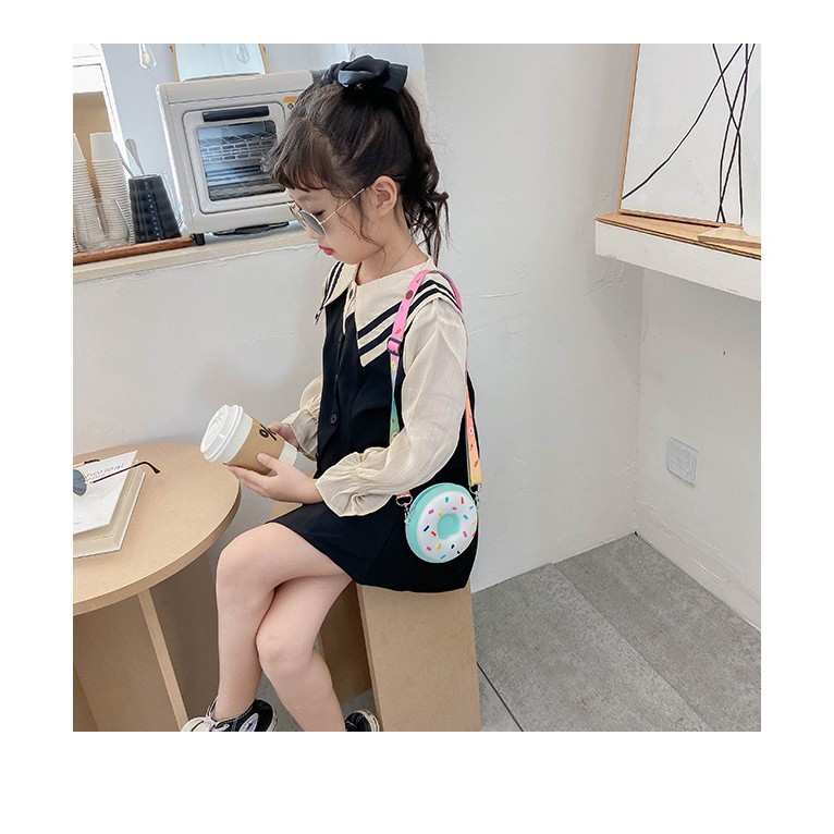 Túi đeo chéo trẻ em cho bé cao su dẻo Bánh Donut - trà sửa - sinh tố L21 Shalla