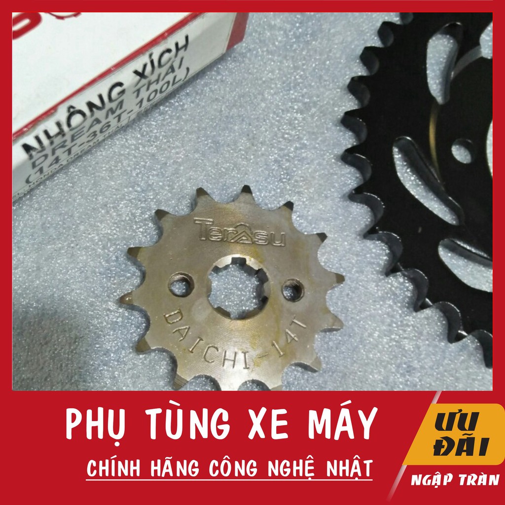 Nhông xích Dream Thái chính hiệu Daichi thông số (14T-36T–108L) nhông dập , sơn tĩnh điện