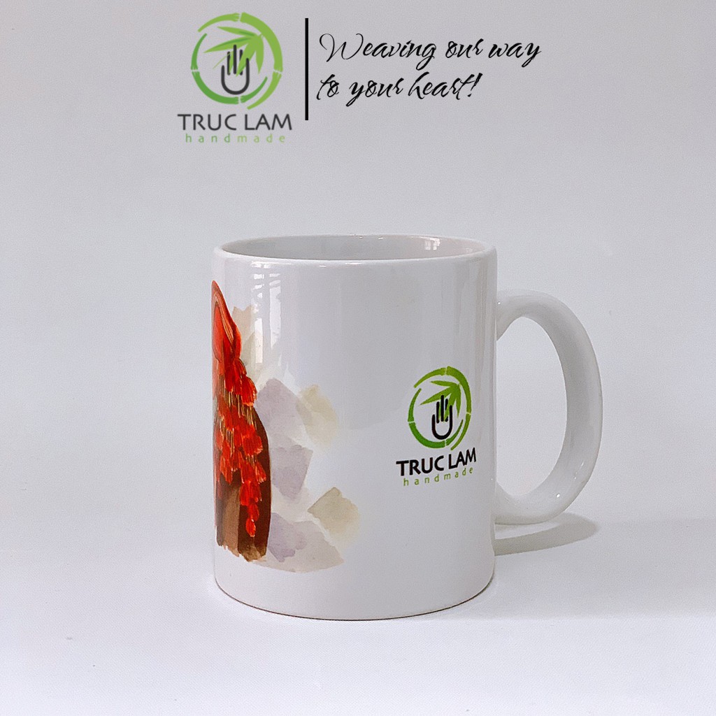 Cốc Uống Nước Có Quai Cầm Chất Liệu Sứ Bát Tràng In Hình Cô Gái Dân Tộc - Trúc Lâm Handmade