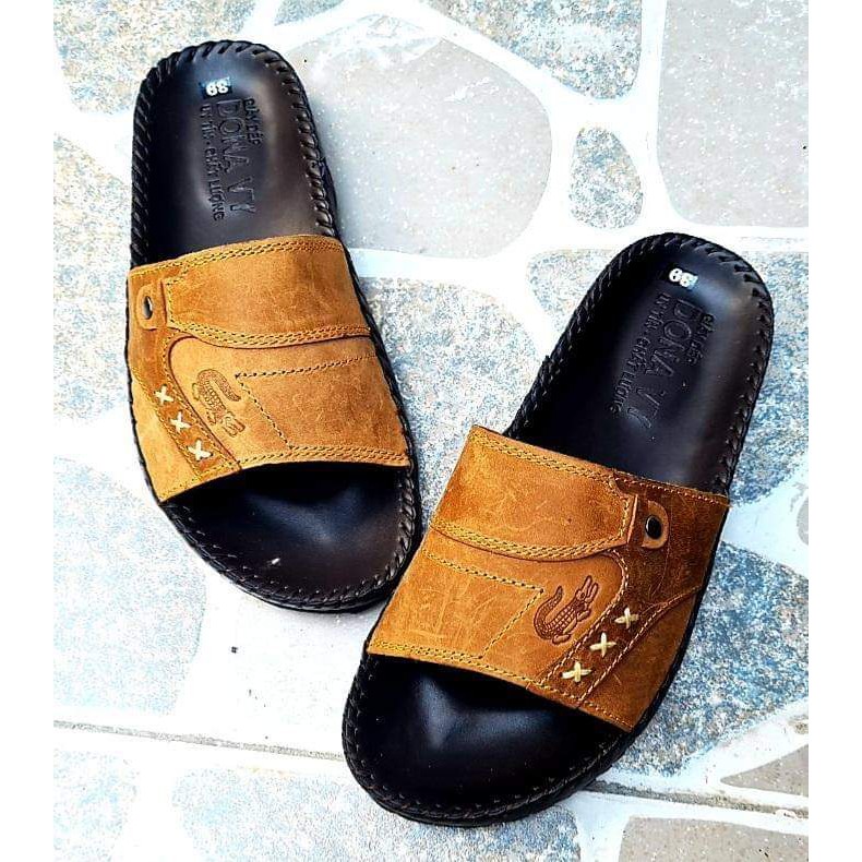 Dép Nam Da Bò, Dép Quai Ngang Da Thật shop KINSON A11